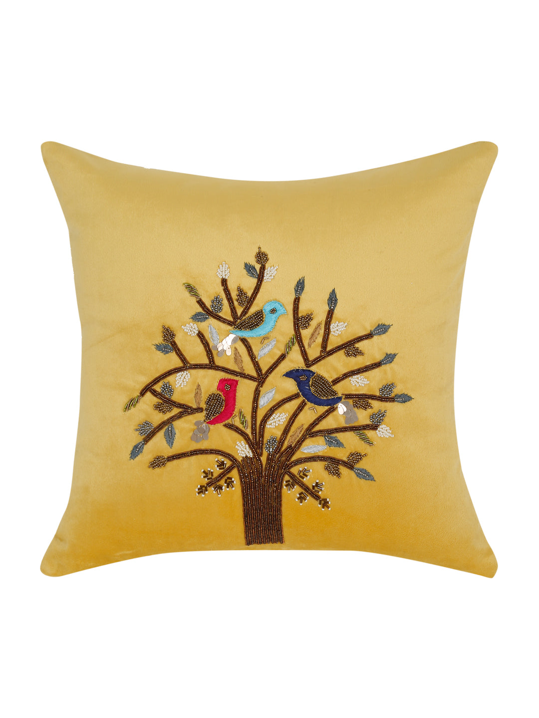 Eyda Yellow Velvet Embroidered Cushion Cover Set of 2