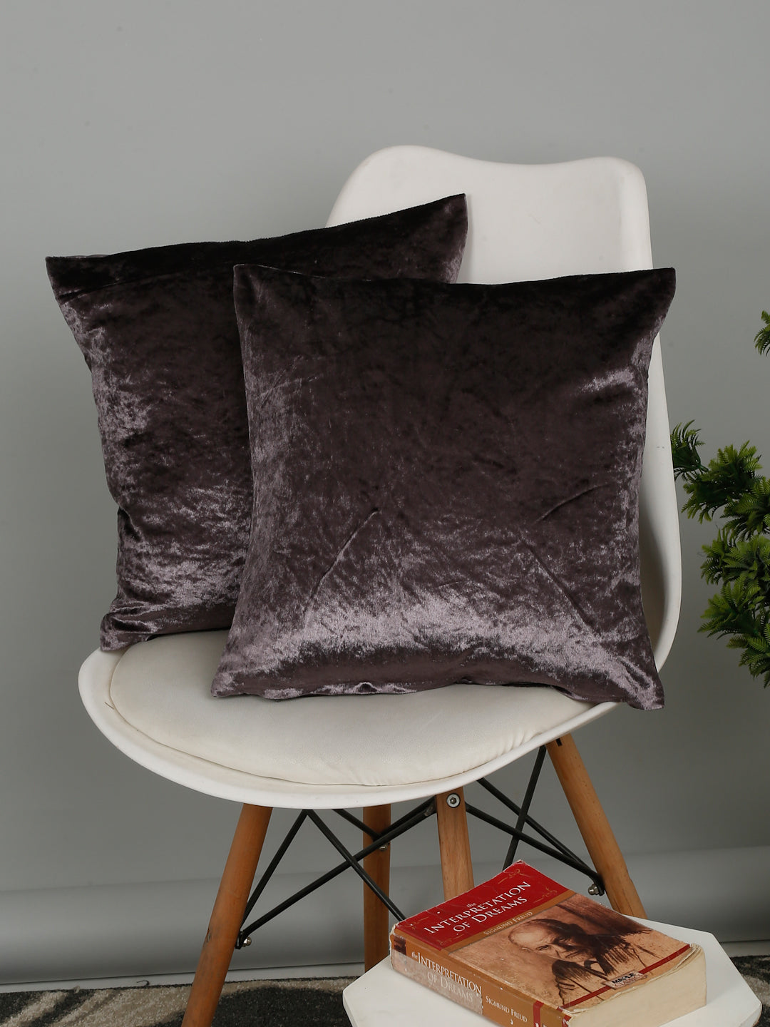 Eyda Charcoal Velvet Solid Cushion Cover Set of 2