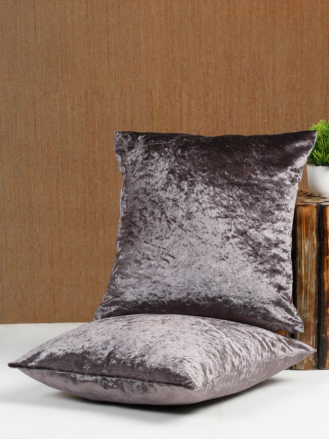 Eyda Charcoal Velvet Solid Cushion Cover Set of 2