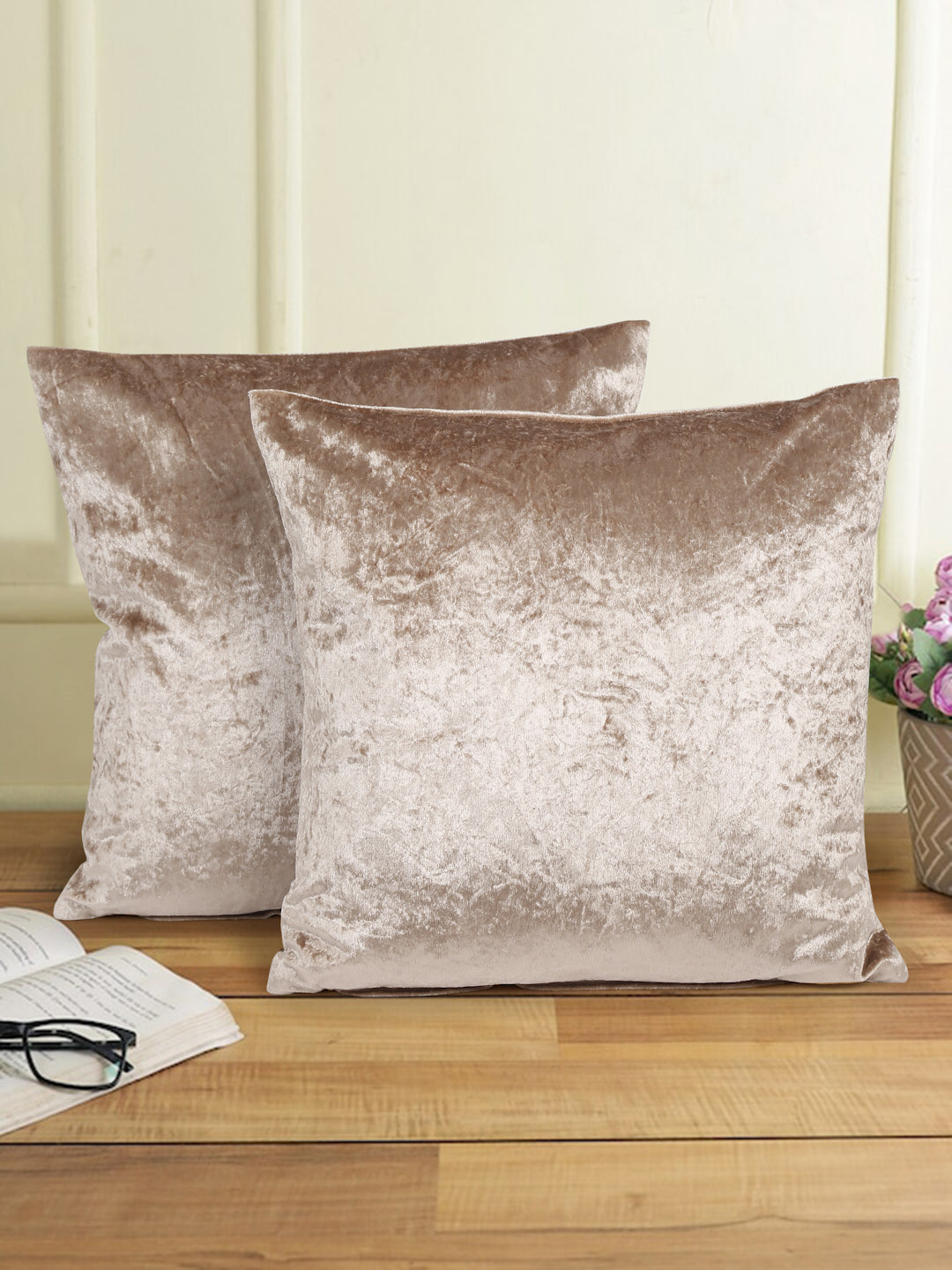 Eyda Gold Velvet Solid Cushion Cover Set of 2
