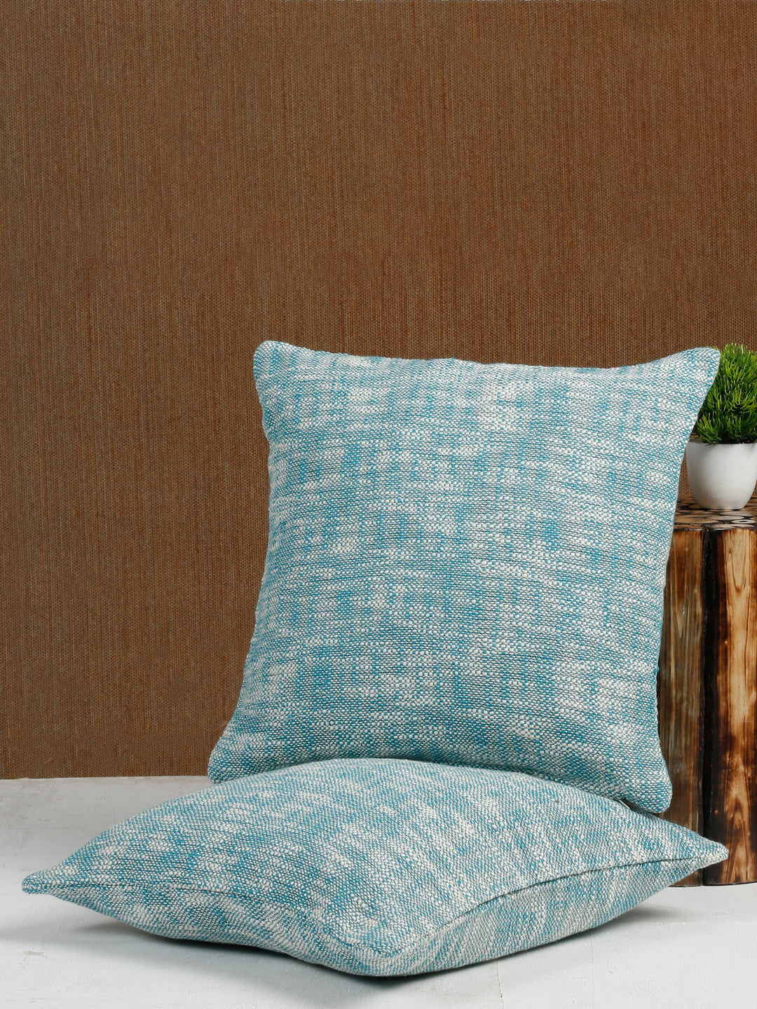Eyda Teal Cotton Solid Cushion Cover Set of 2