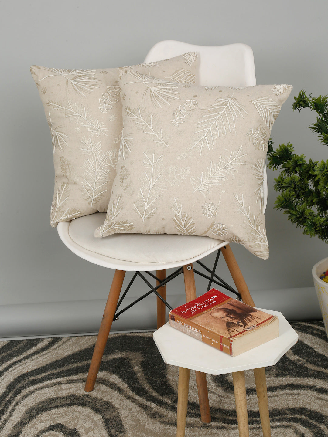 Eyda Gold Cotton Linen Embroidered Cushion Cover Set of 2