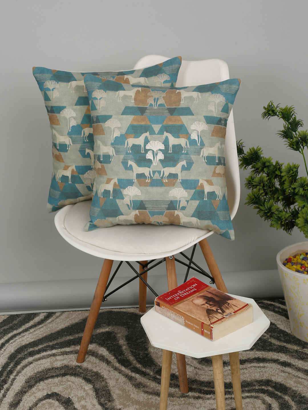Eyda Green Cotton Printed Cushion Cover Set of 2