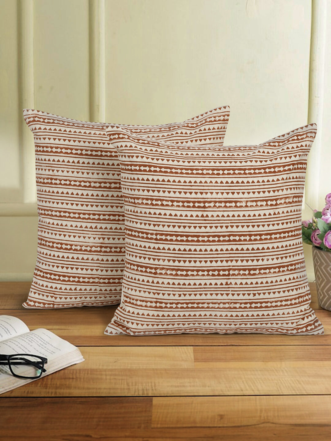 Eyda Rust Cotton Hand Block Cushion Cover Set of 2