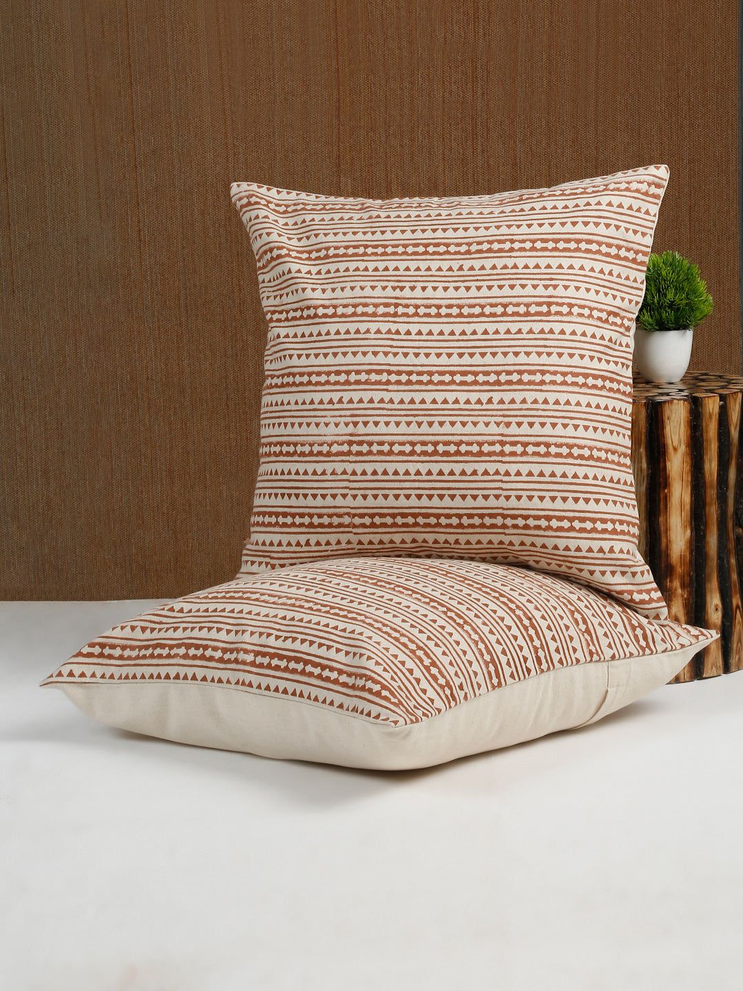 Eyda Rust Cotton Hand Block Cushion Cover Set of 2