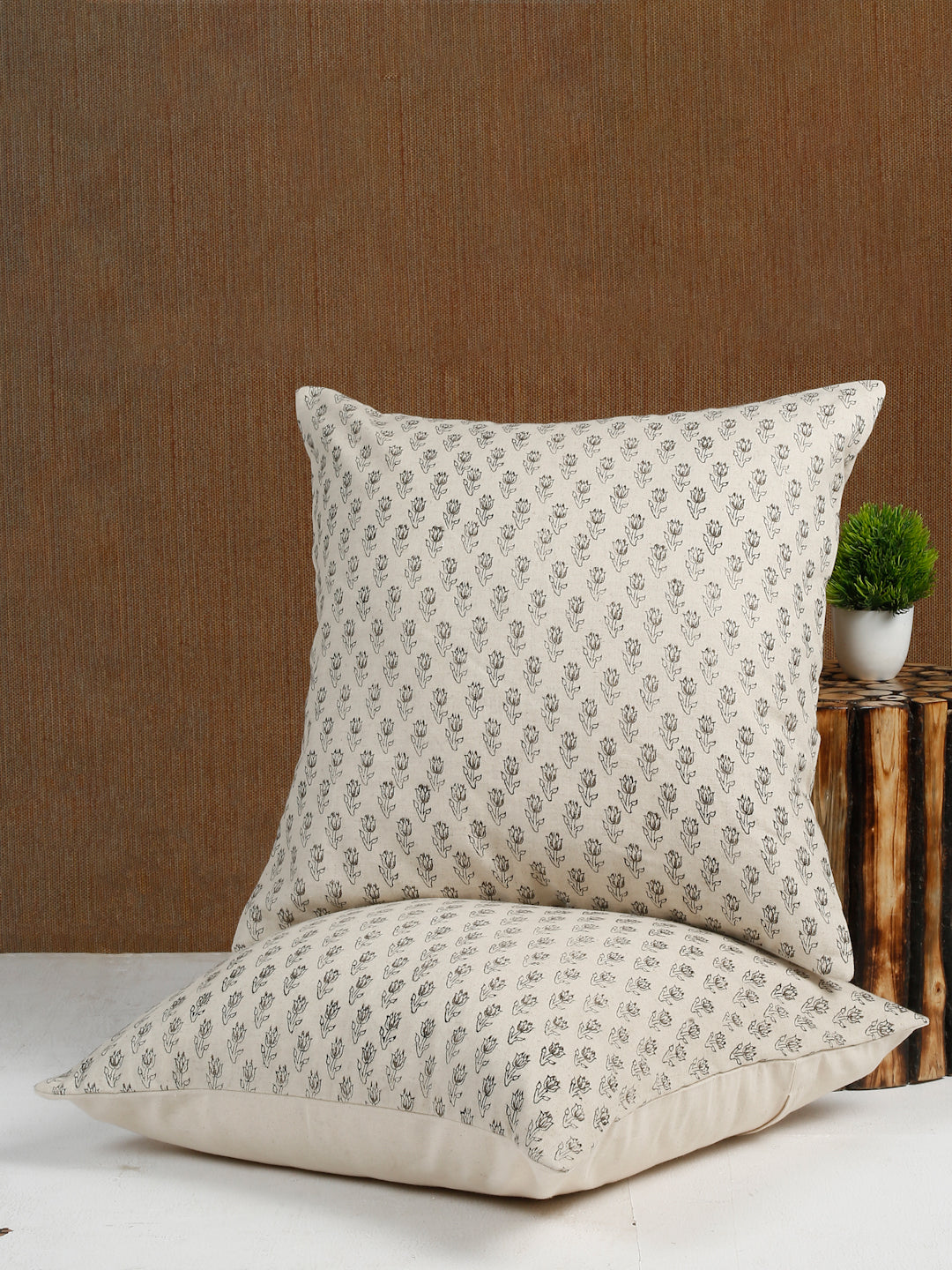 Eyda Gray Cotton Hand Block Cushion Cover Set of 2