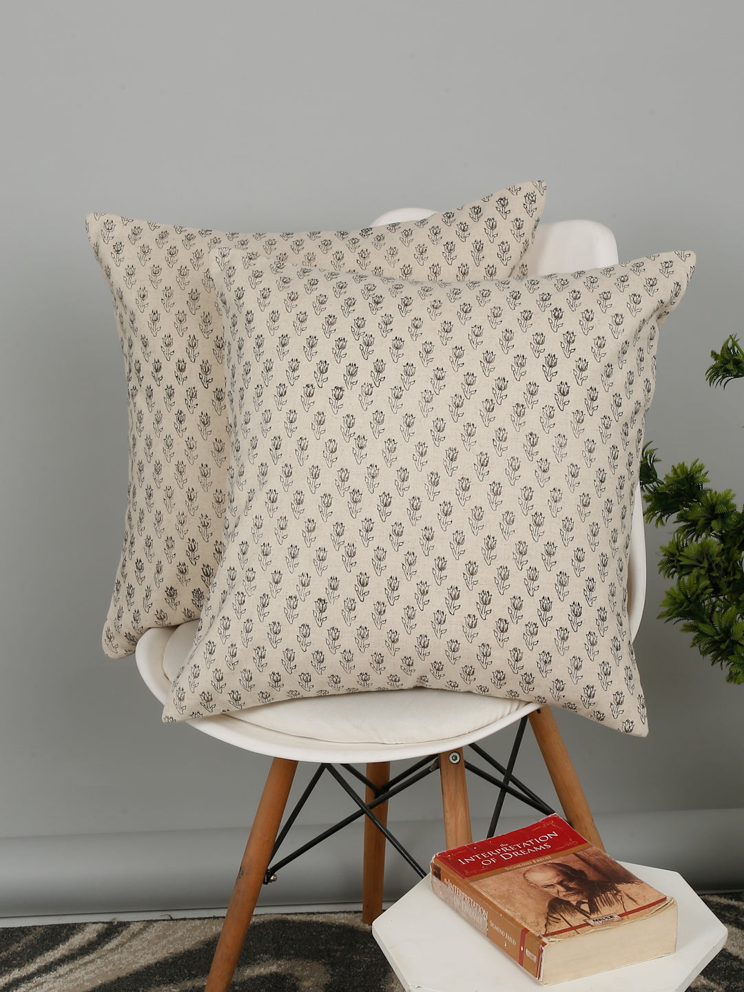 Eyda Gray Cotton Hand Block Cushion Cover Set of 2