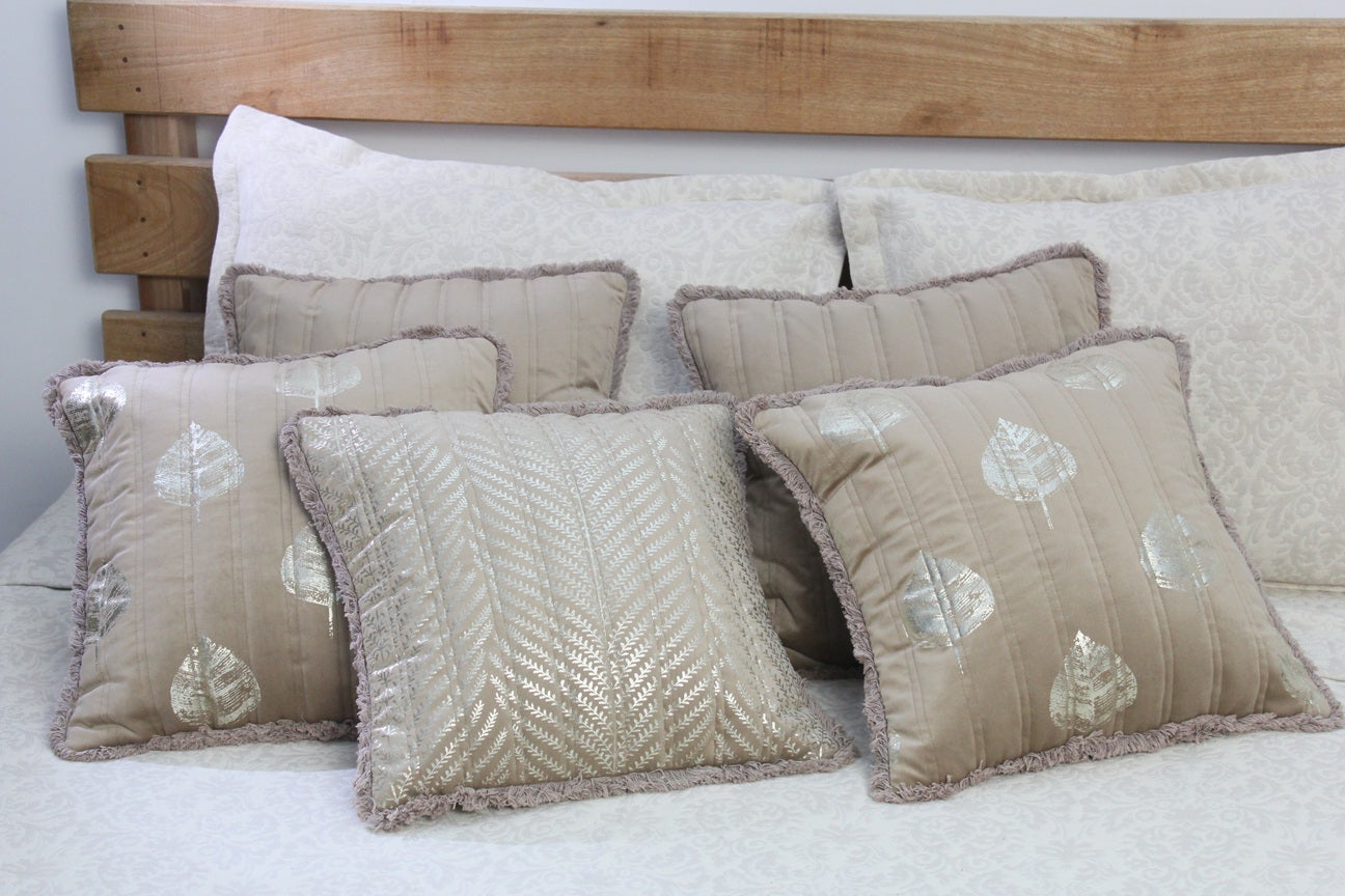 Foil Printed And Quilted Velvet Cushion Cover Set of 5
