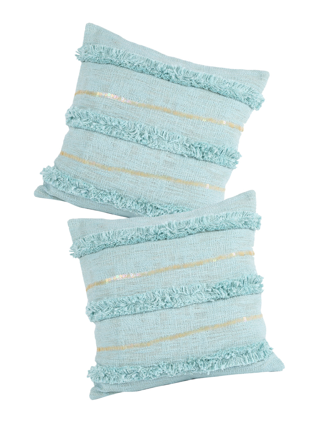 Eyda Premium Cotton Designer Turquoise Cushion Cover Set of 2-18x18 Inch