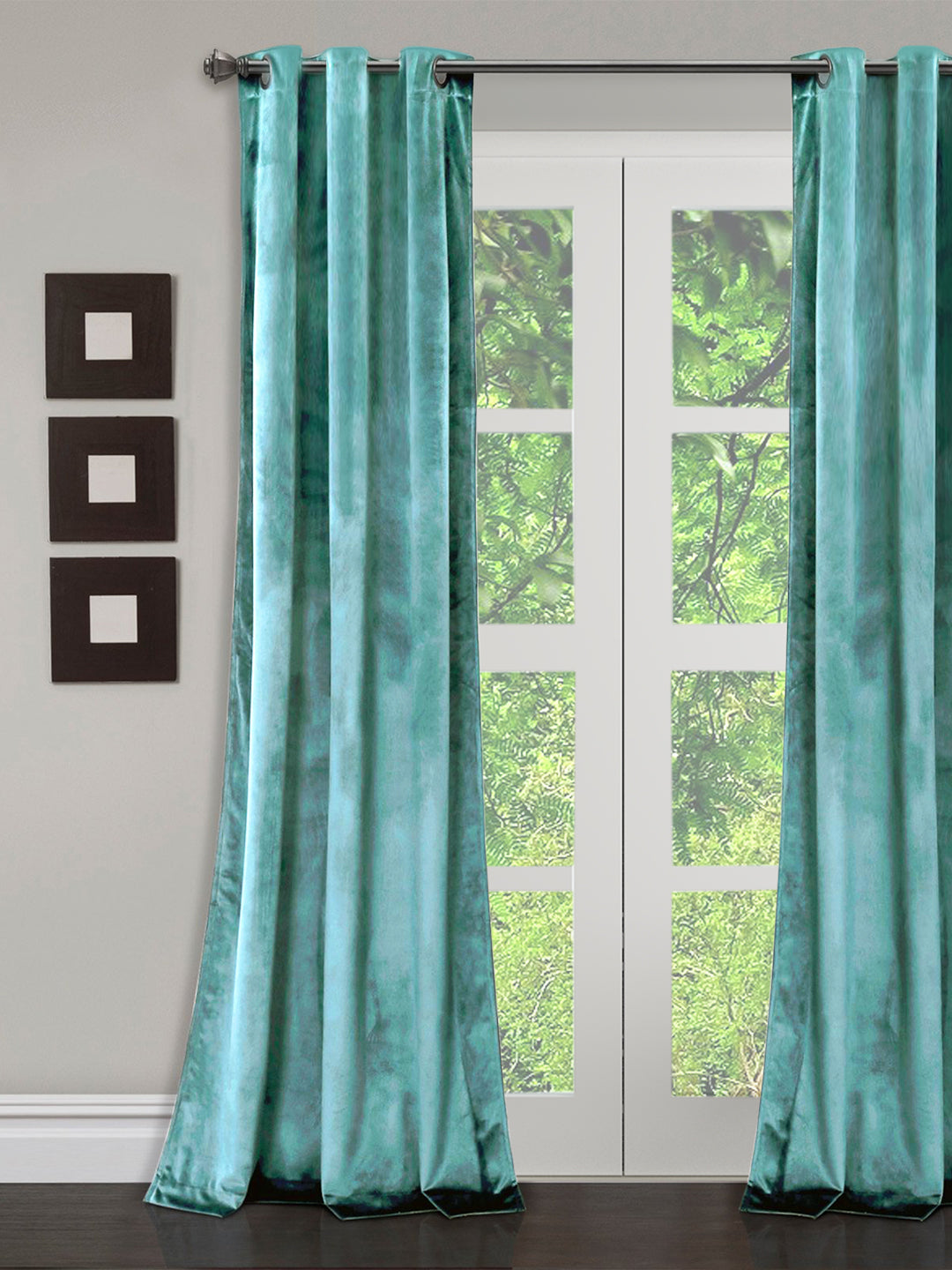 Eyda Premium Velvet Aqua Color Eyelet Door Curtain- 1 Pc