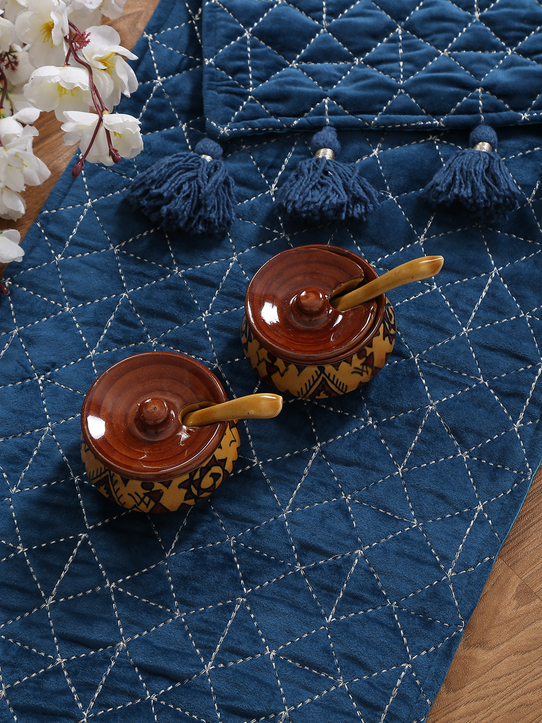 Eyda Blue Color Quilted Table Runner