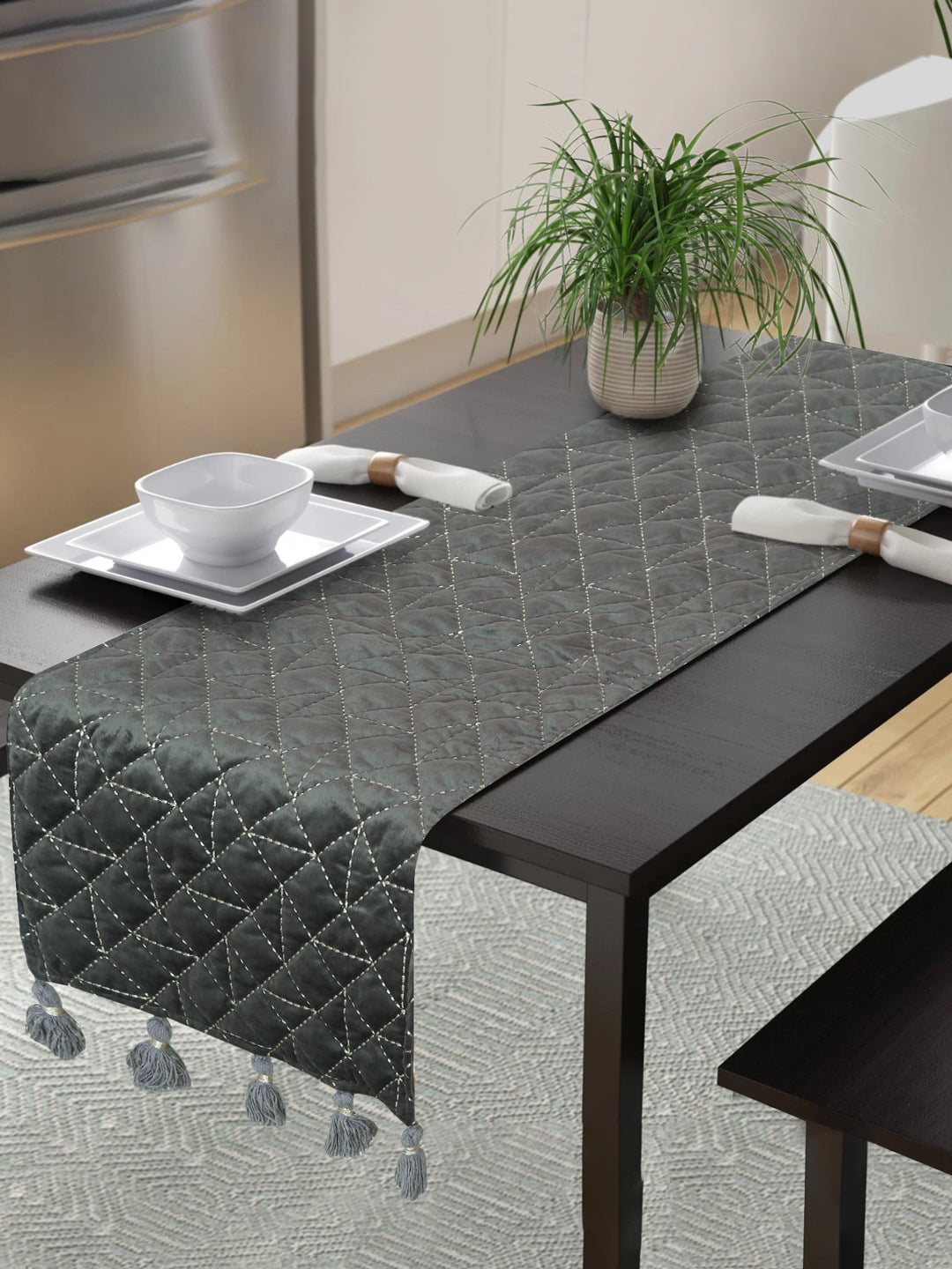 Eyda Grey Color Quilted Table Runner