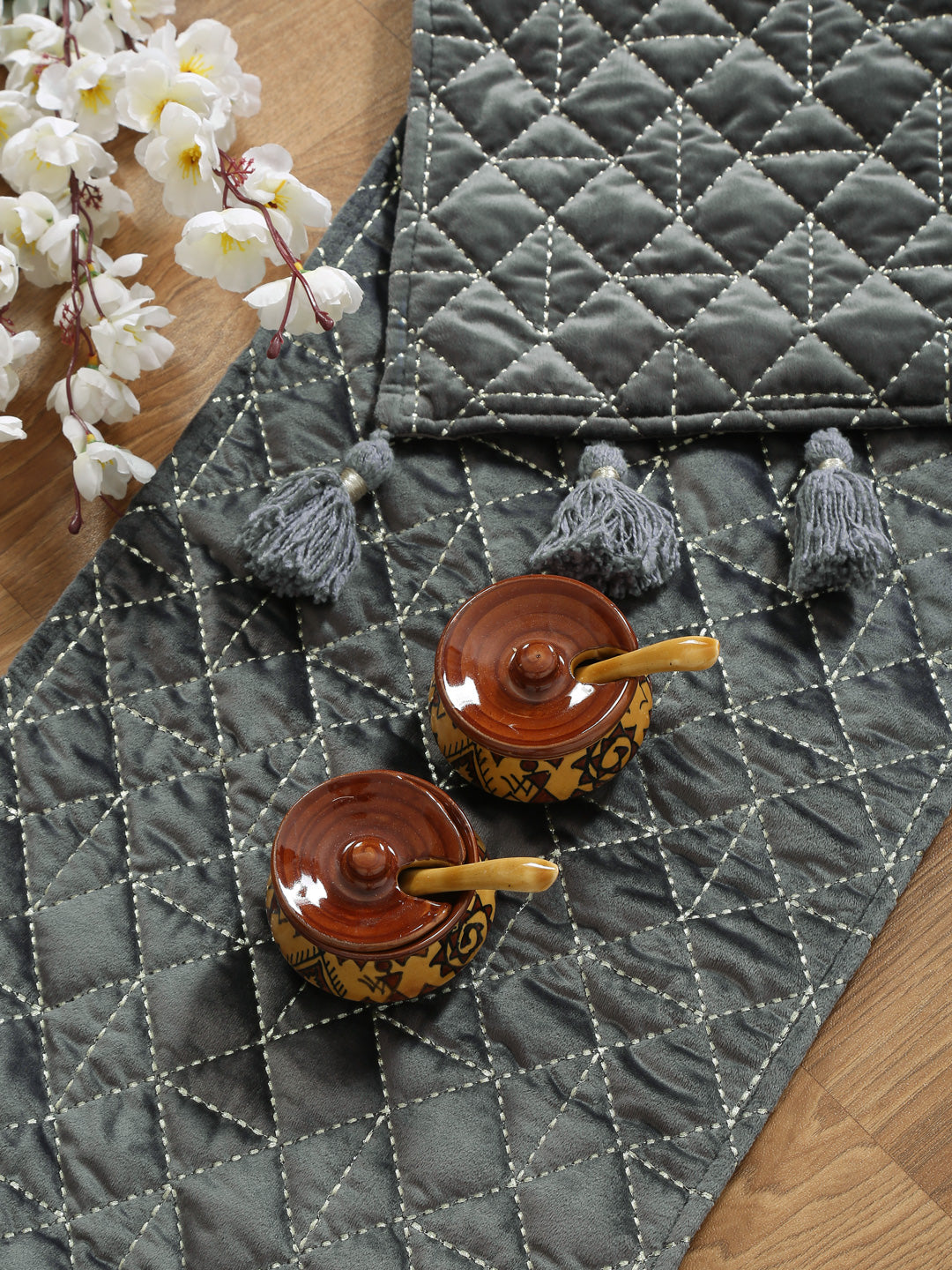 Eyda Grey Color Quilted Table Runner