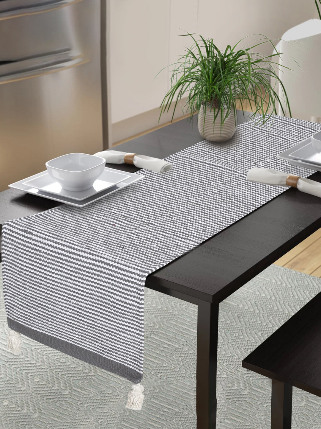 Eyda Grey Color Cotton Table Runner
