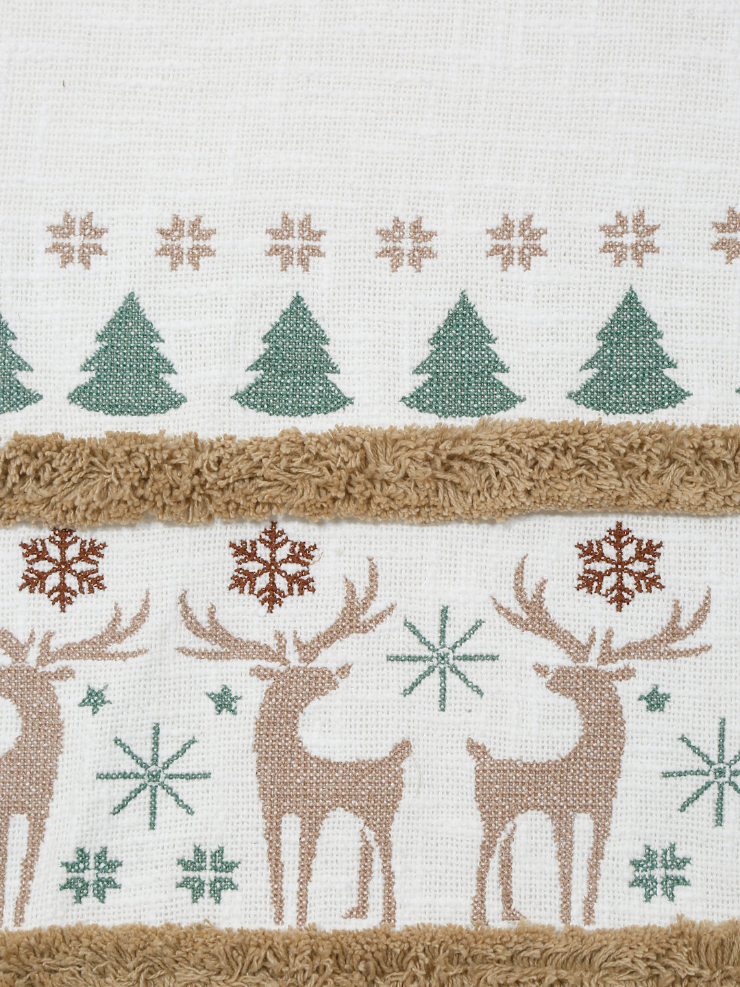 Eyda White and Green Cotton Embroidered Table Runner