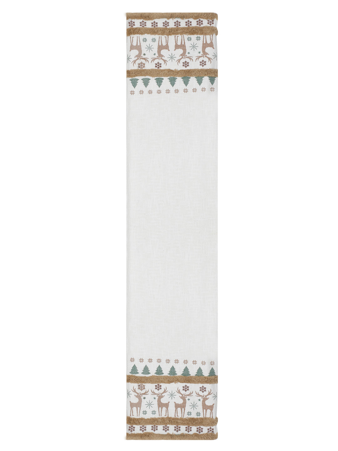 Eyda White and Green Cotton Embroidered Table Runner