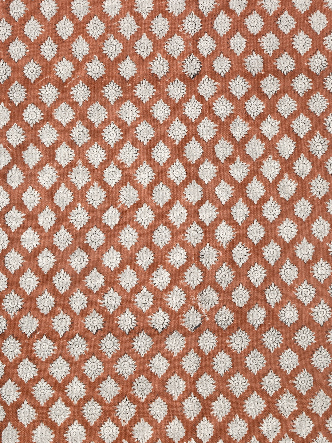 Eyda Rust Colored Hand Block Floral Print Cotton Linen Table Runner