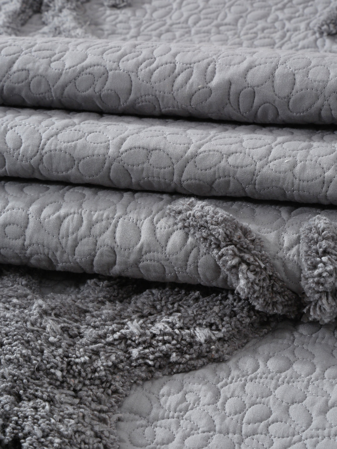 Eyda Grey Colored Cotton Tufted Table Runner
