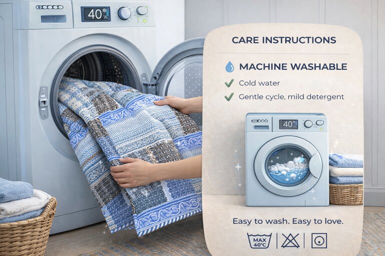 1 Seater Sofa Cover – Cotton Patchwork Design | Anti-Slip | Washable Sofa Protector