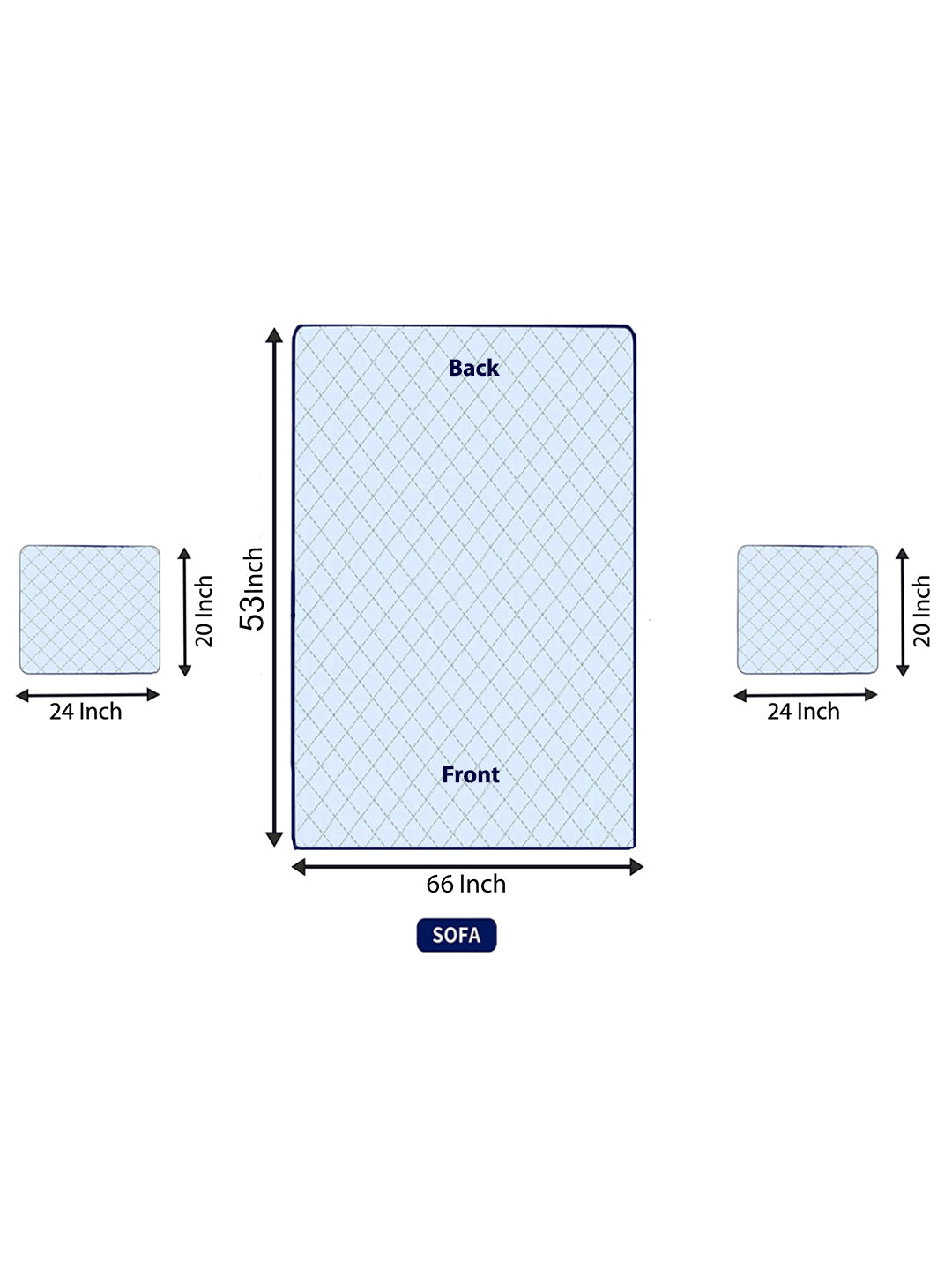 Light Grey Honey Comb Quilted Velvet 3 Seater Sofa Cover with 2 pcs Hand Rest