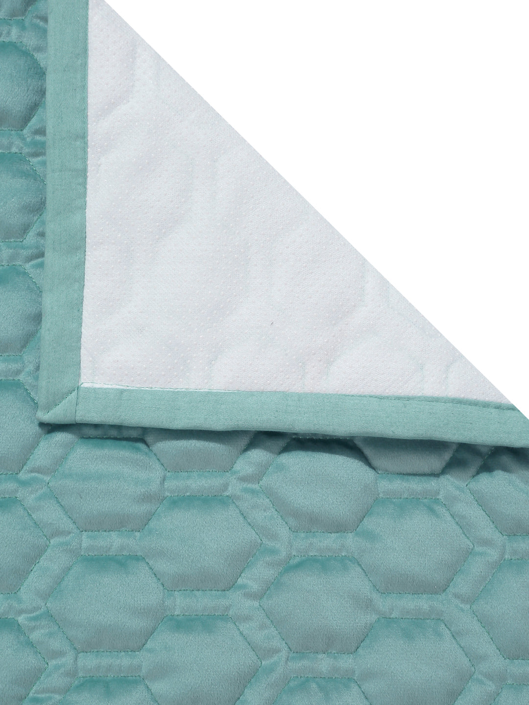Sea Green Honey Comb Quilted Velvet 1 Seater Sofa Cover with 2 pcs Hand Rest