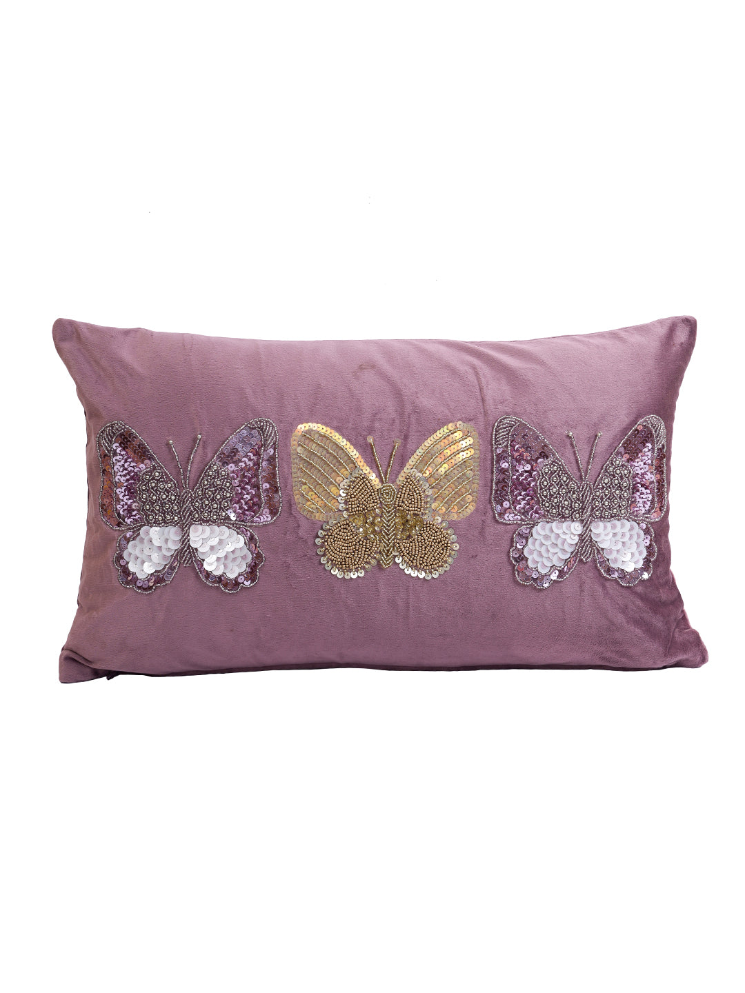 Eyda Set of 2 Velvet Purple Emroidered Cushion Cover 12x20 inch