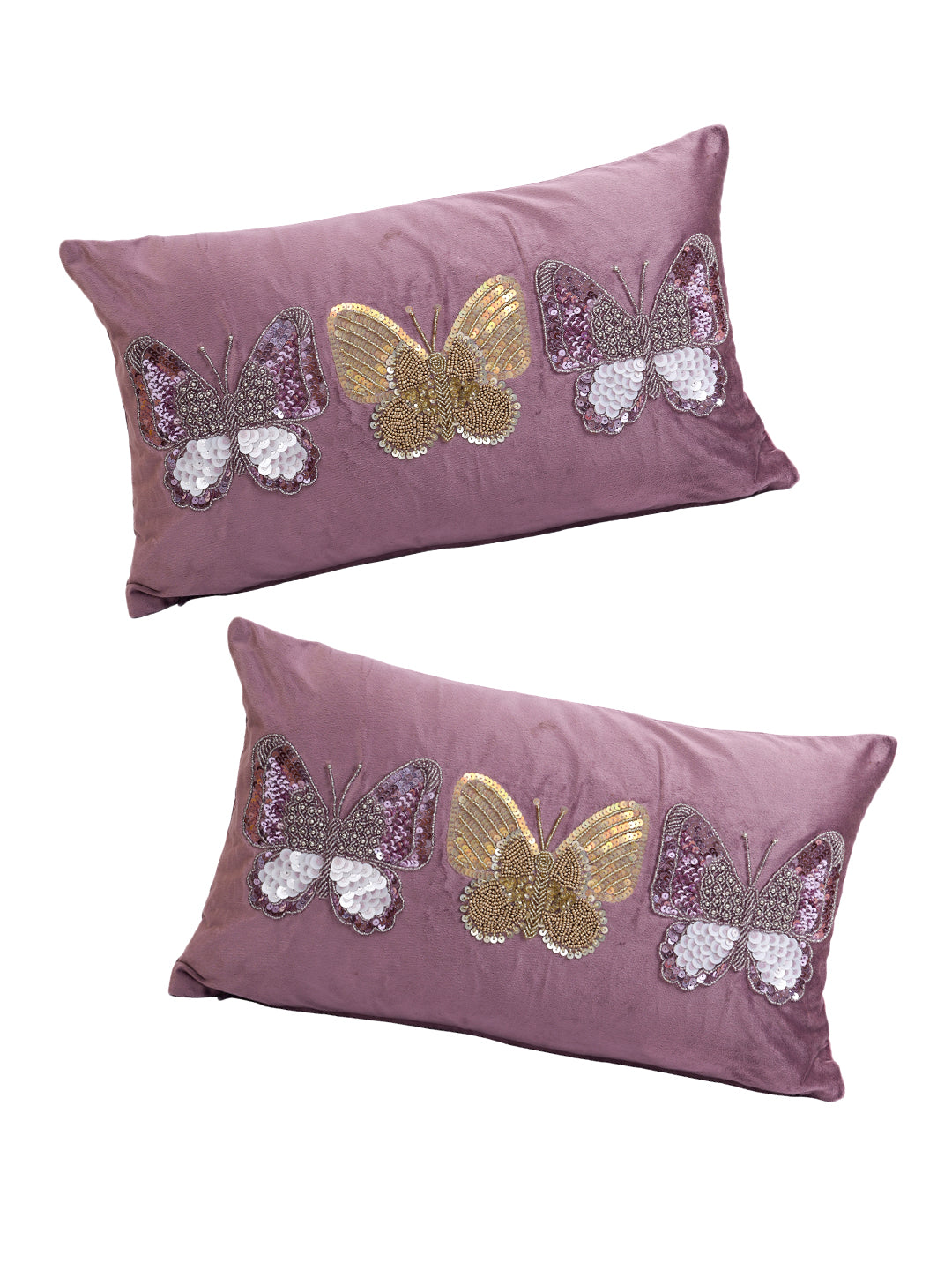 Eyda Set of 2 Velvet Purple Emroidered Cushion Cover 12x20 inch