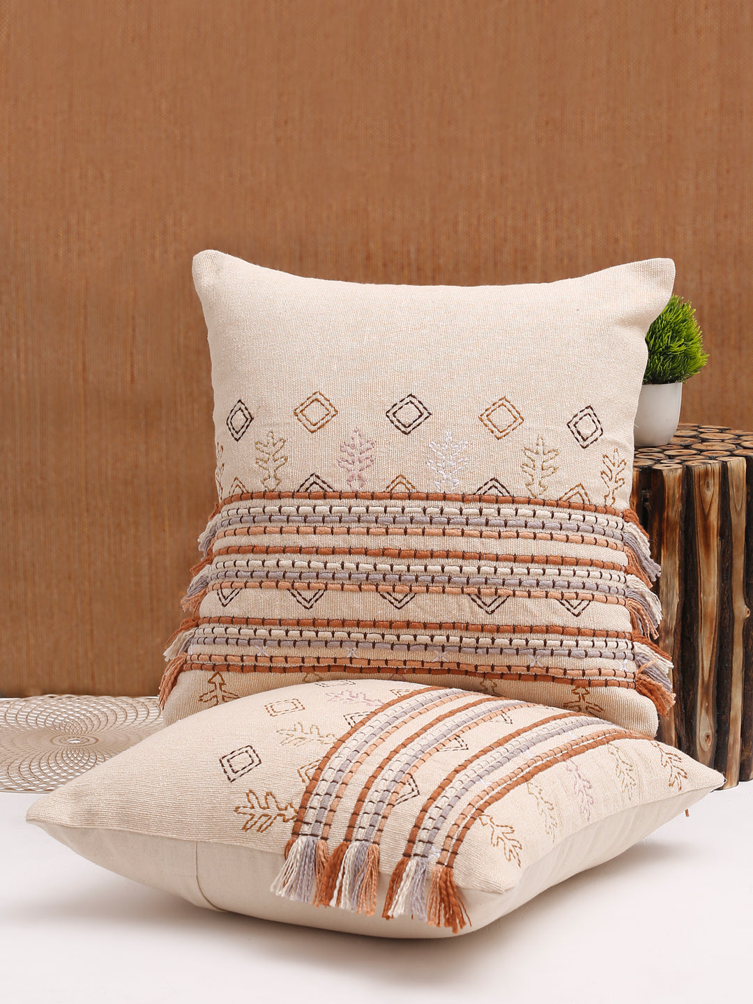 Eyda Set of 2 Cotton Embroidered Cushion Cover 18x18 inch