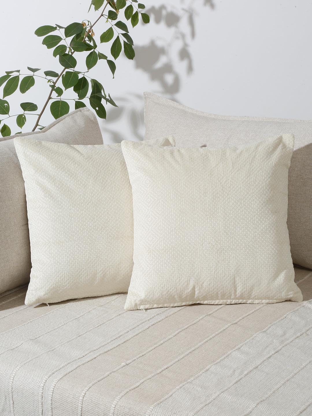 Eyda Ivory Velvet Cushion covers set of 2