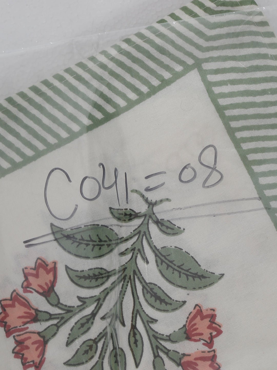 Rajasthan Decor White and Green Cotton Flower Print King Bed sheet with 2 Pillow Covers