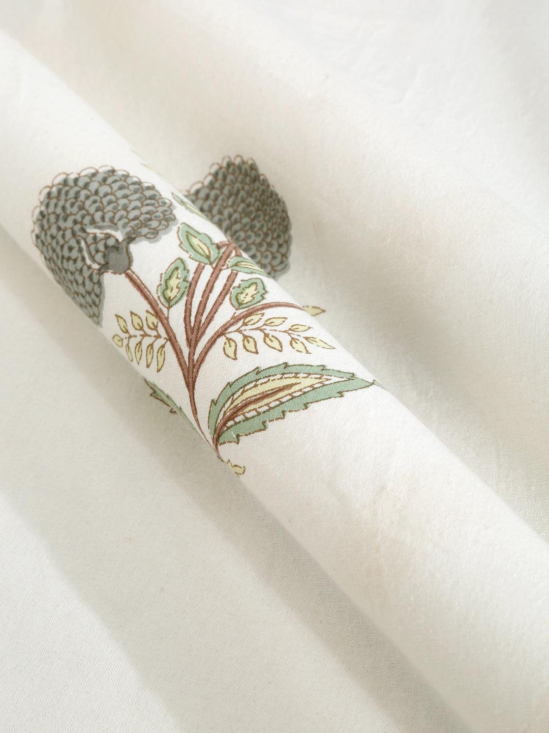 Rajasthan Decor White and Green Cotton Flower Print King Bed sheet with 2 Pillow Covers