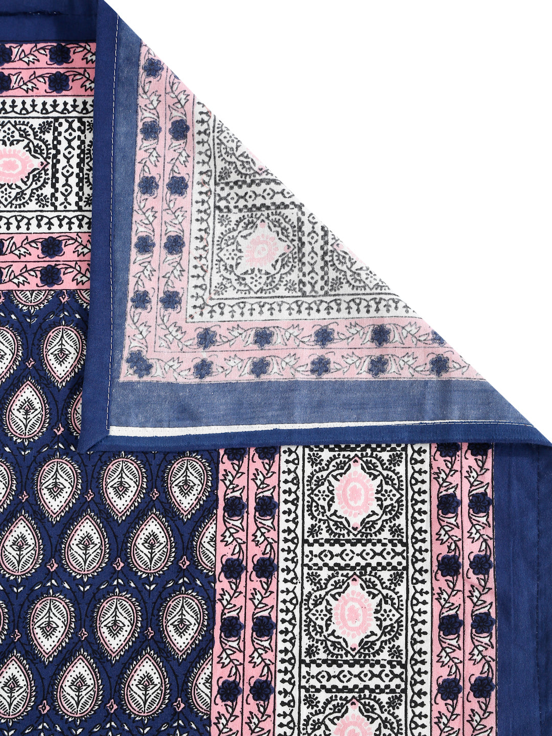 Rajasthan Decor Blue And pink Cotton Buti Print King Bed sheet with 2 Pillow Covers
