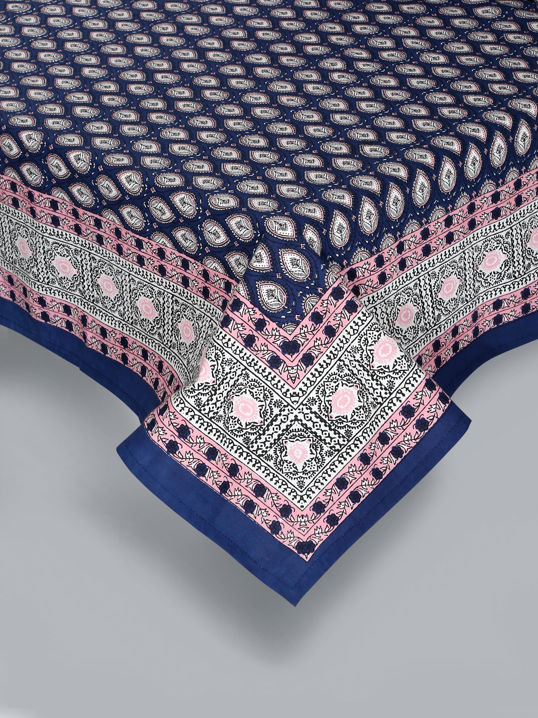Rajasthan Decor Blue And pink Cotton Buti Print King Bed sheet with 2 Pillow Covers