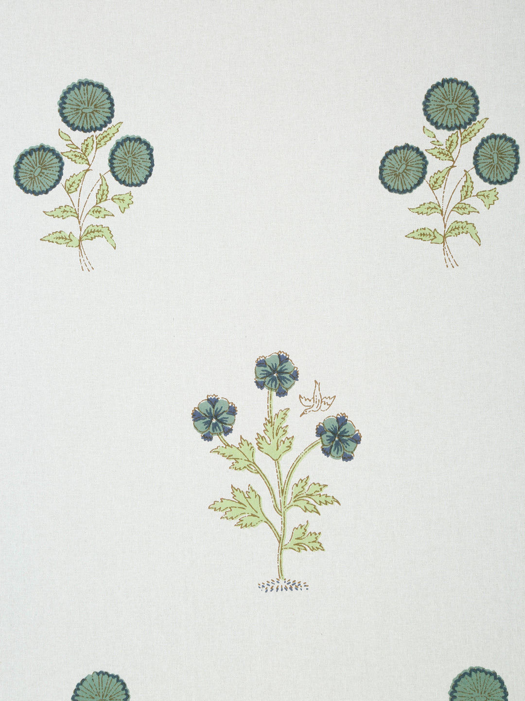 Rajasthan Decor Green and White Cotton Flower Print King Bed sheet with 2 Pillow Covers