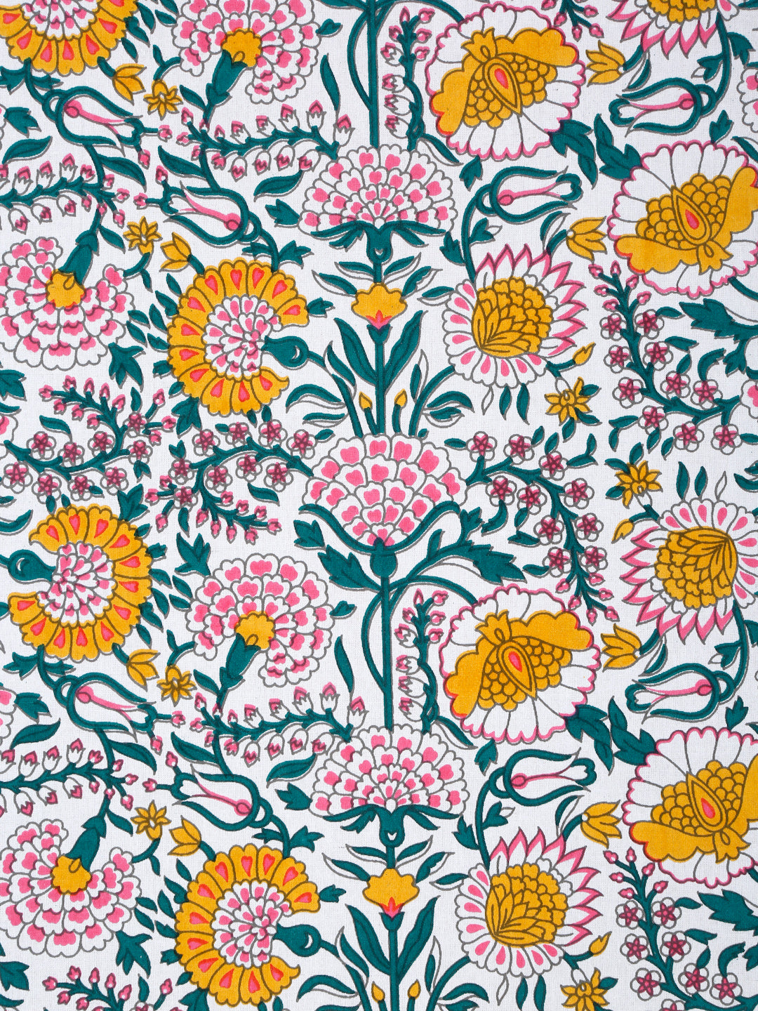 Rajasthan Decor White and Yellow Cotton Flower Print King Bed sheet with 2 Pillow Covers (Copy)