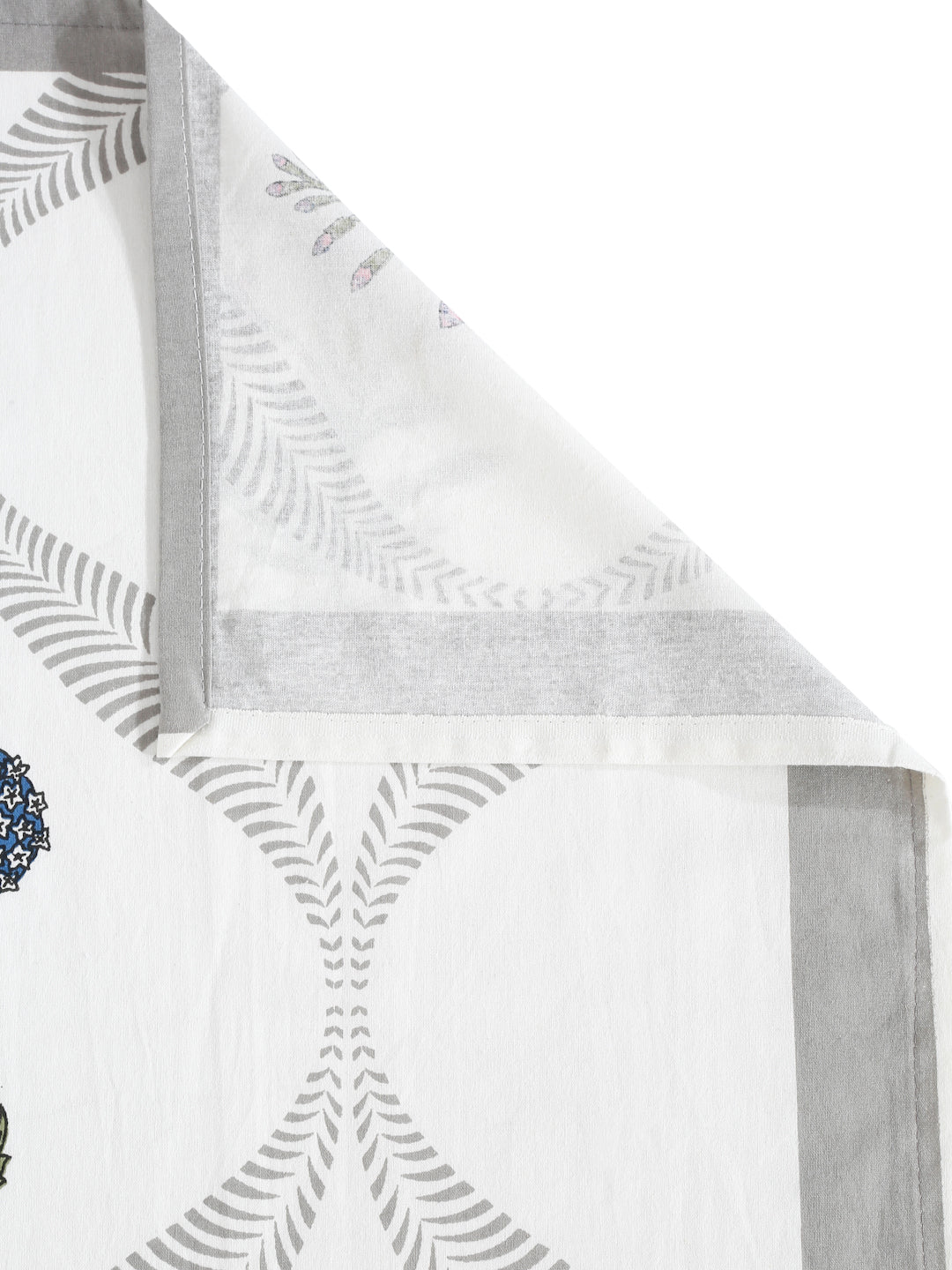 Set of 8 White Floral Print Cotton Diwan Set