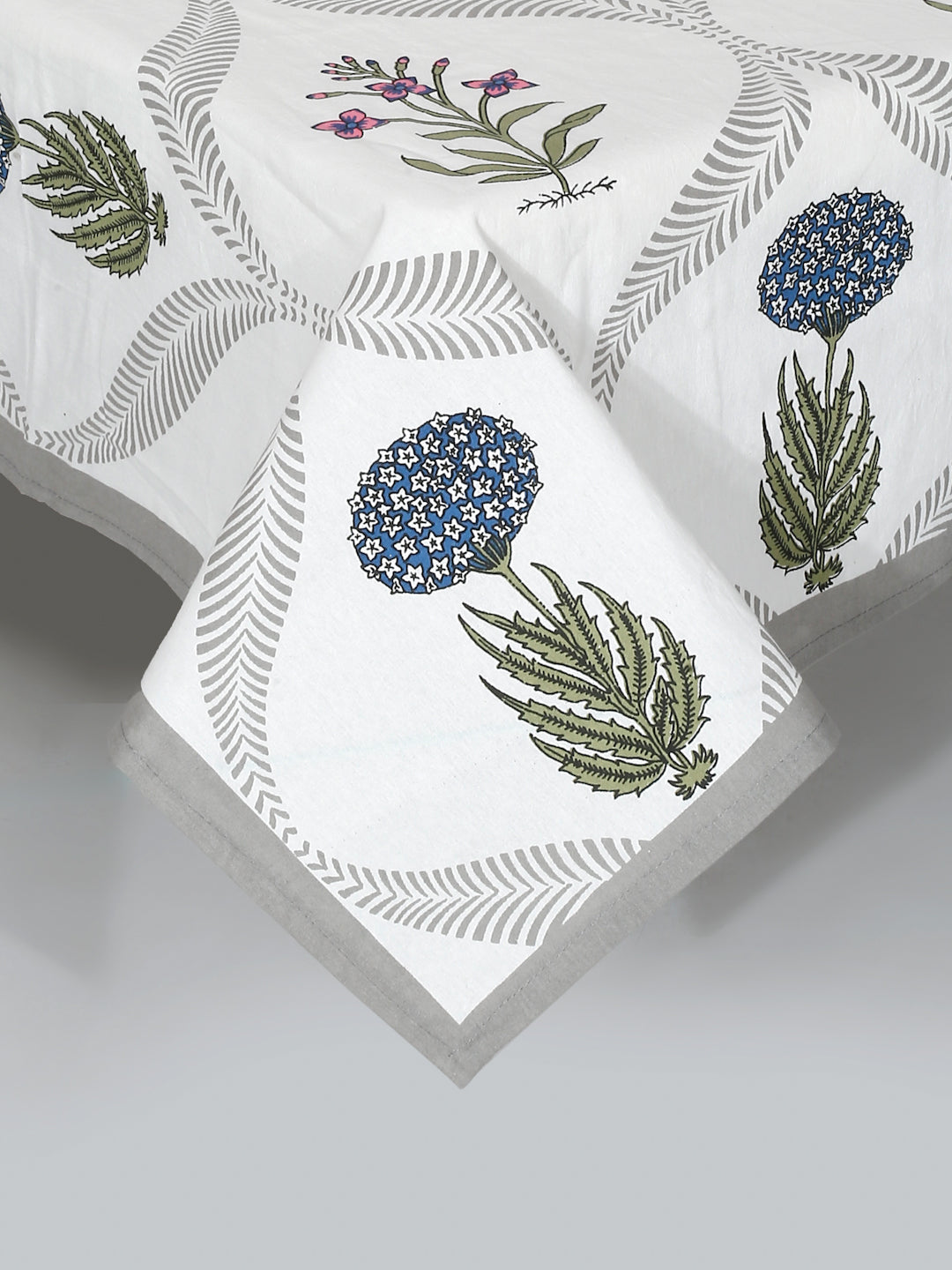Set of 8 White Floral Print Cotton Diwan Set