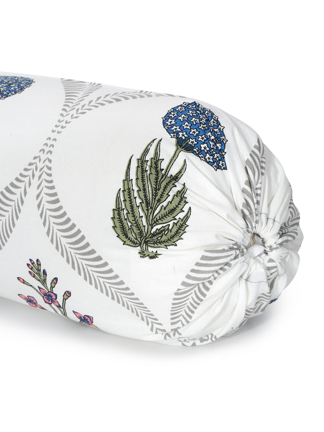 Set of 8 White Floral Print Cotton Diwan Set