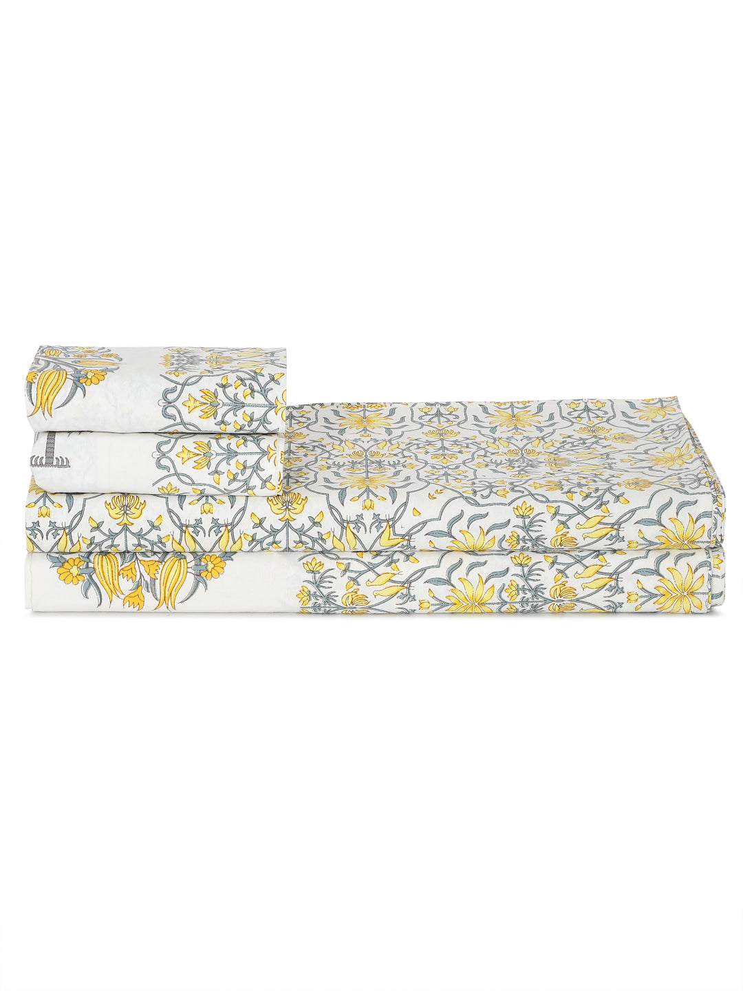 White Floral 180 TC King Bedsheet with 2 Pillow Covers