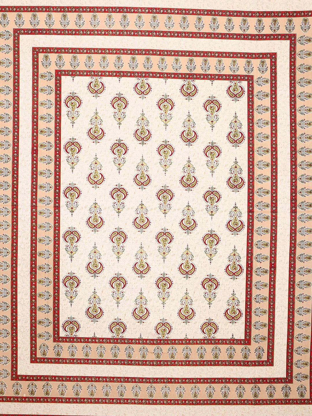 Screen Block Print Jaipuri Red and White Cotton Double Bedsheet with 2 Pillow Covers