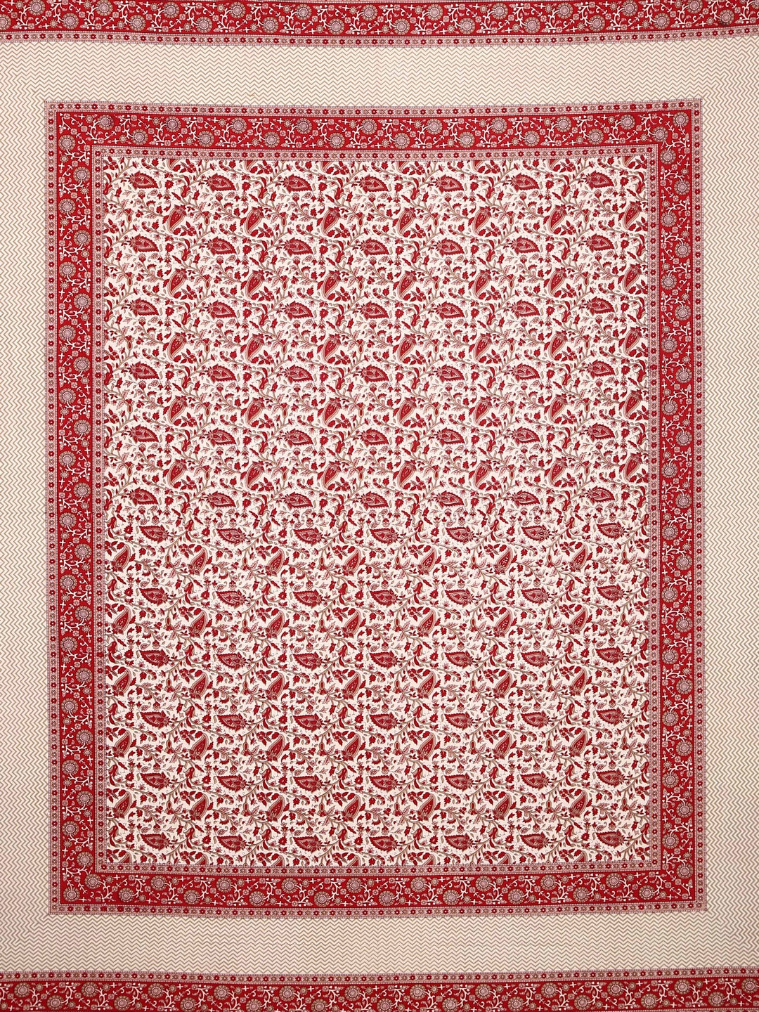 Cotton Screen Block Print Jaipuri Red and White Double Bedsheet with 2 Pillow Covers
