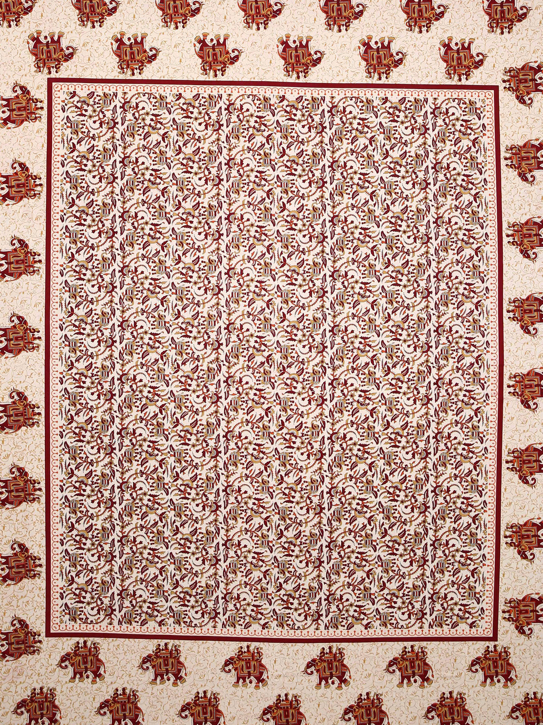 Beige and Peach Color Screen Block Print Jaipuri Double Bedsheet with 2 Pillow Covers