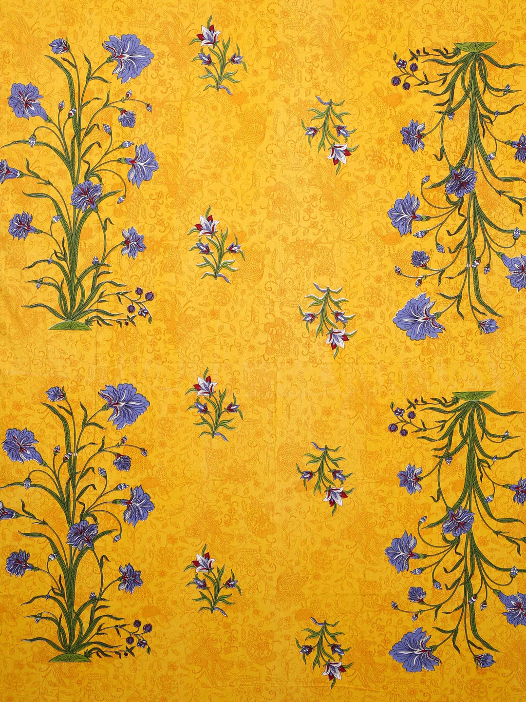 Screen Block Print Jaipuri Yellow Double Bedsheet with 2 Pillow Covers
