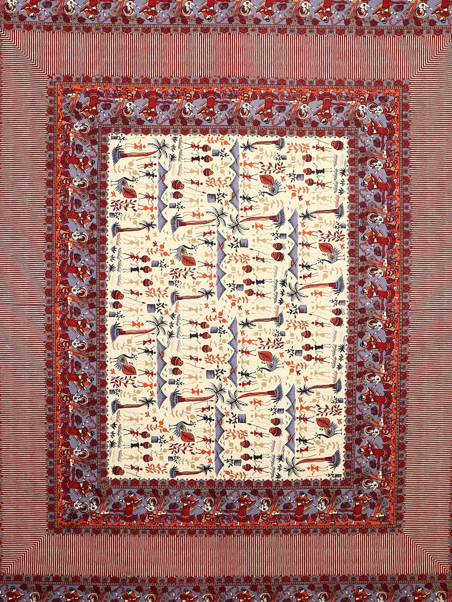 Rajasthan Decor Jaipuri Print Cotton Double Bedsheet with 2 Pillow Covers