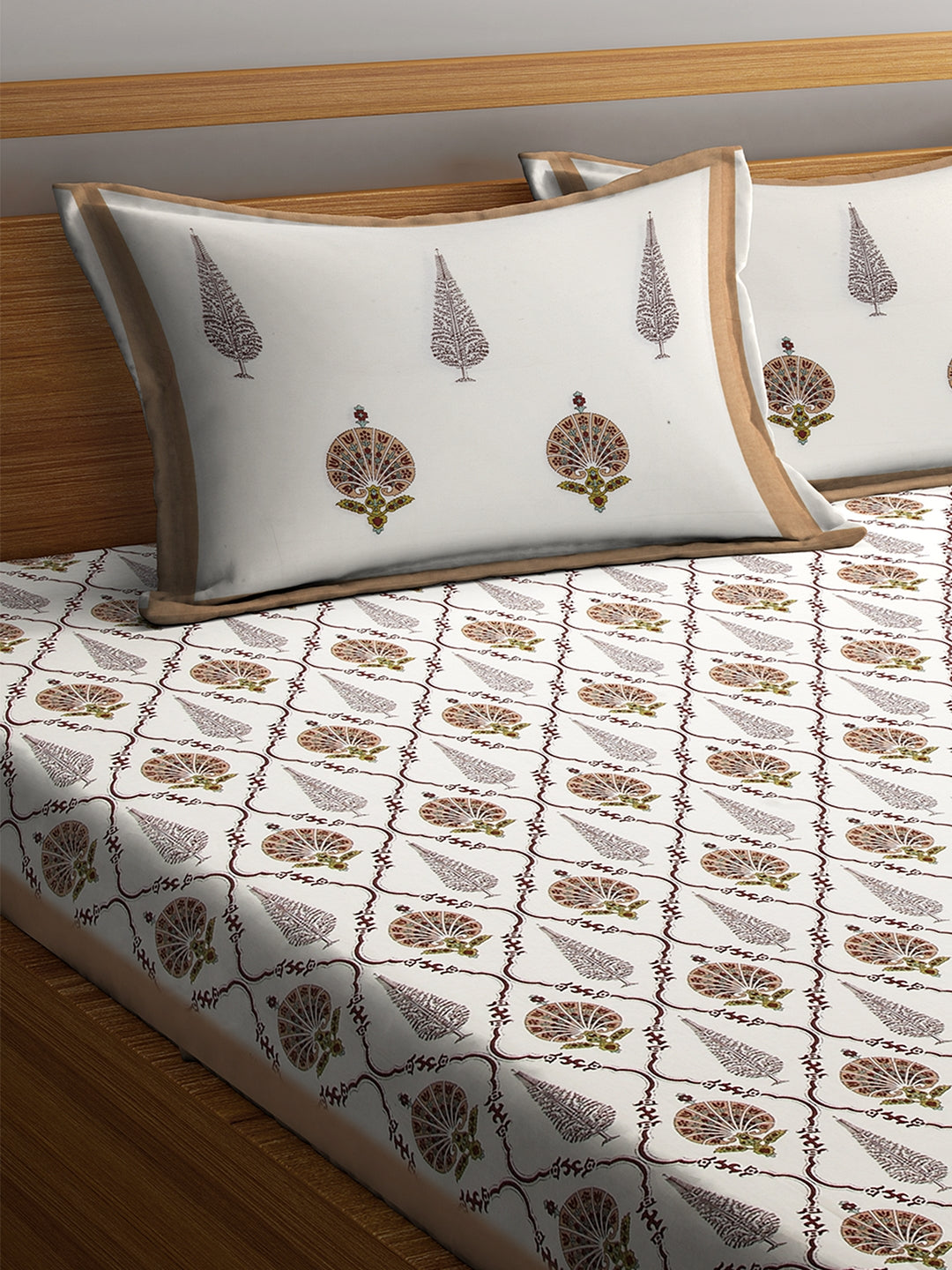Rajasthan Decor Screen Block Print Jaipuri Cotton Floral Pattern King Bedsheet with 2 Pillow Covers