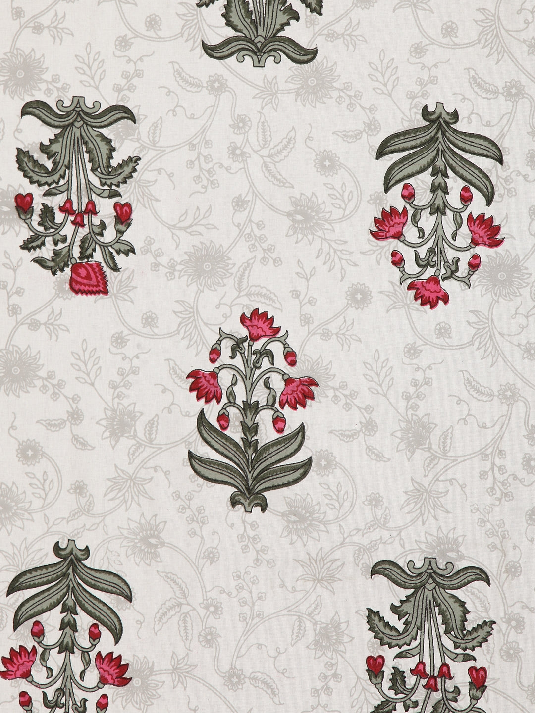 White Screen Block Print Jaipuri Cotton Floral Pattern Double Bedsheet with 2 Pillow Covers