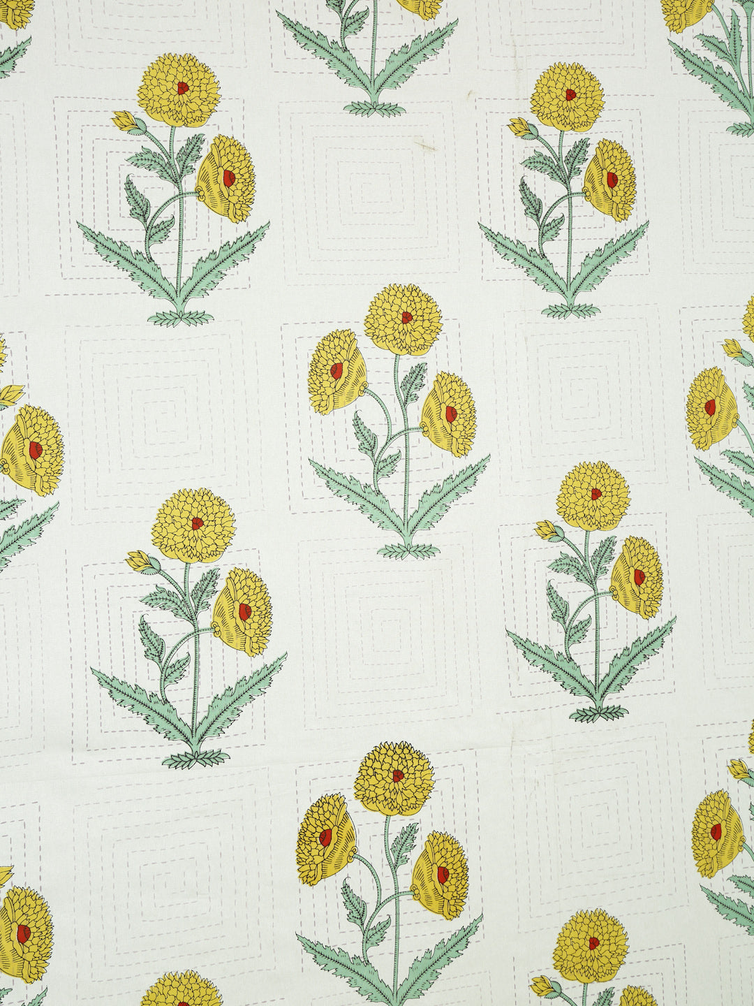 Cream Color Yellow Floral Print Cotton King Bed Sheet with 2 Pillow Covers