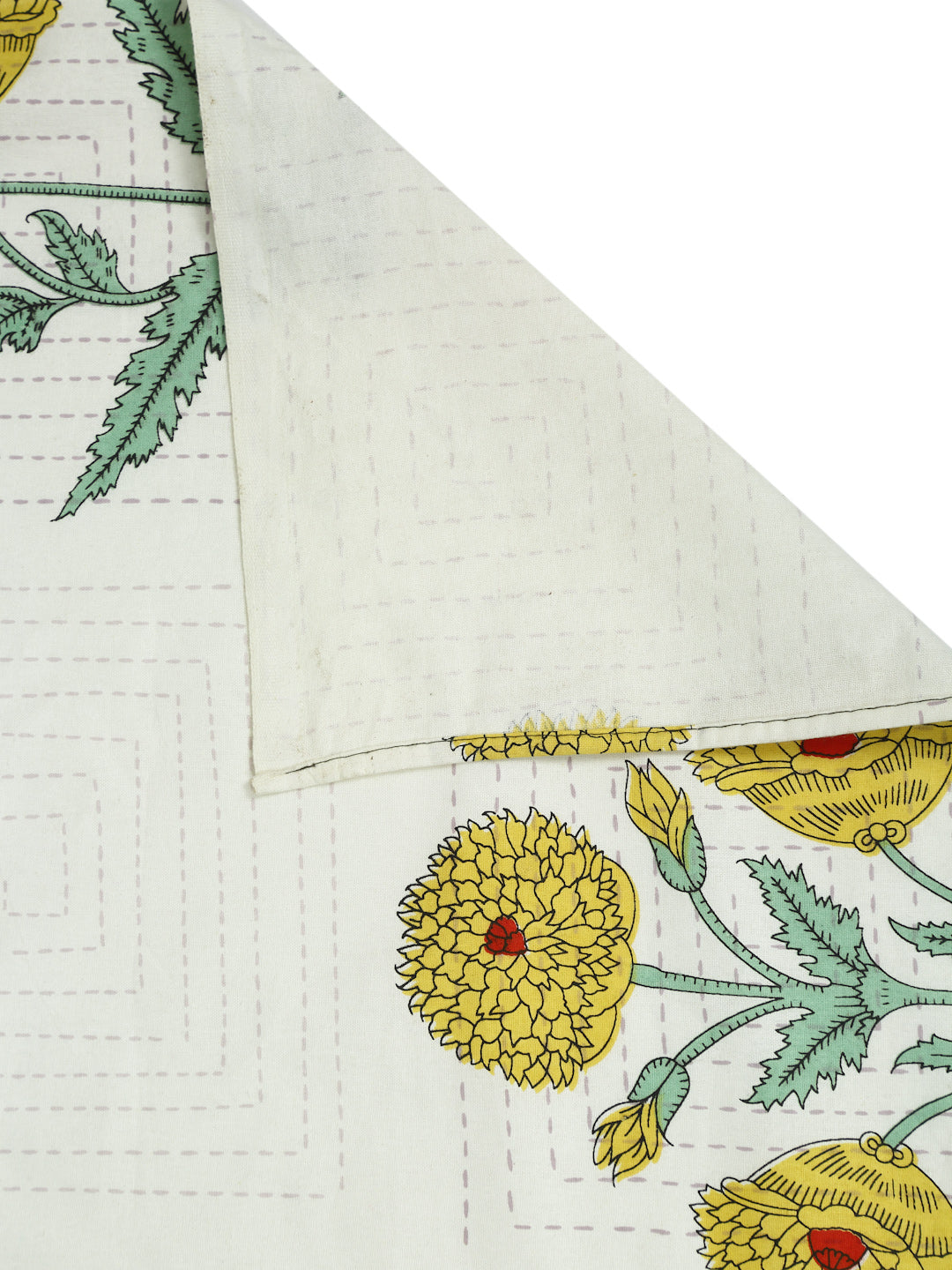 Cream Color Yellow Floral Print Cotton King Bed Sheet with 2 Pillow Covers
