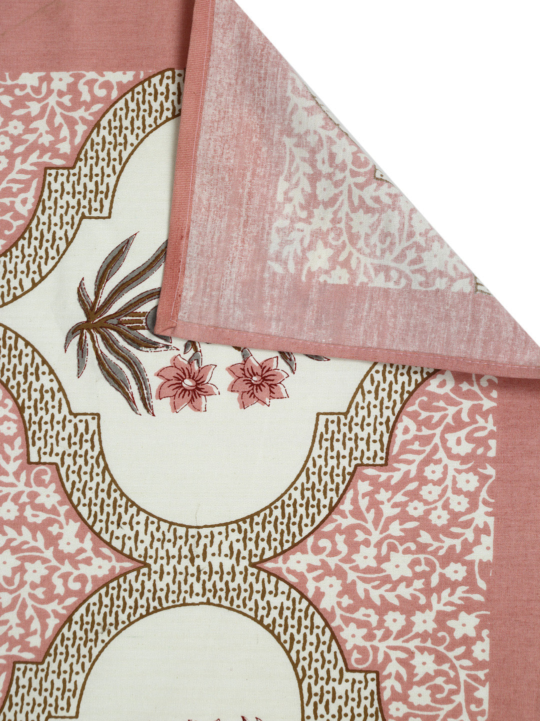 Peach and Cream Floral Print Cotton King Bed Sheet with 2 Pillow Covers