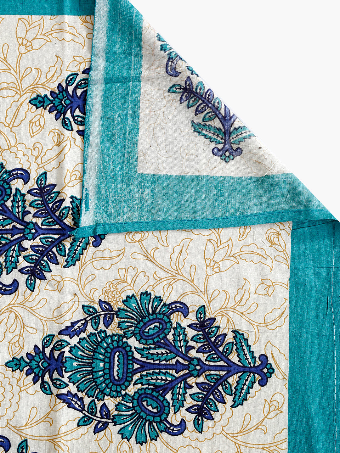 White and Green Floral Print Double Bed sheet with 2 Pillow Covers